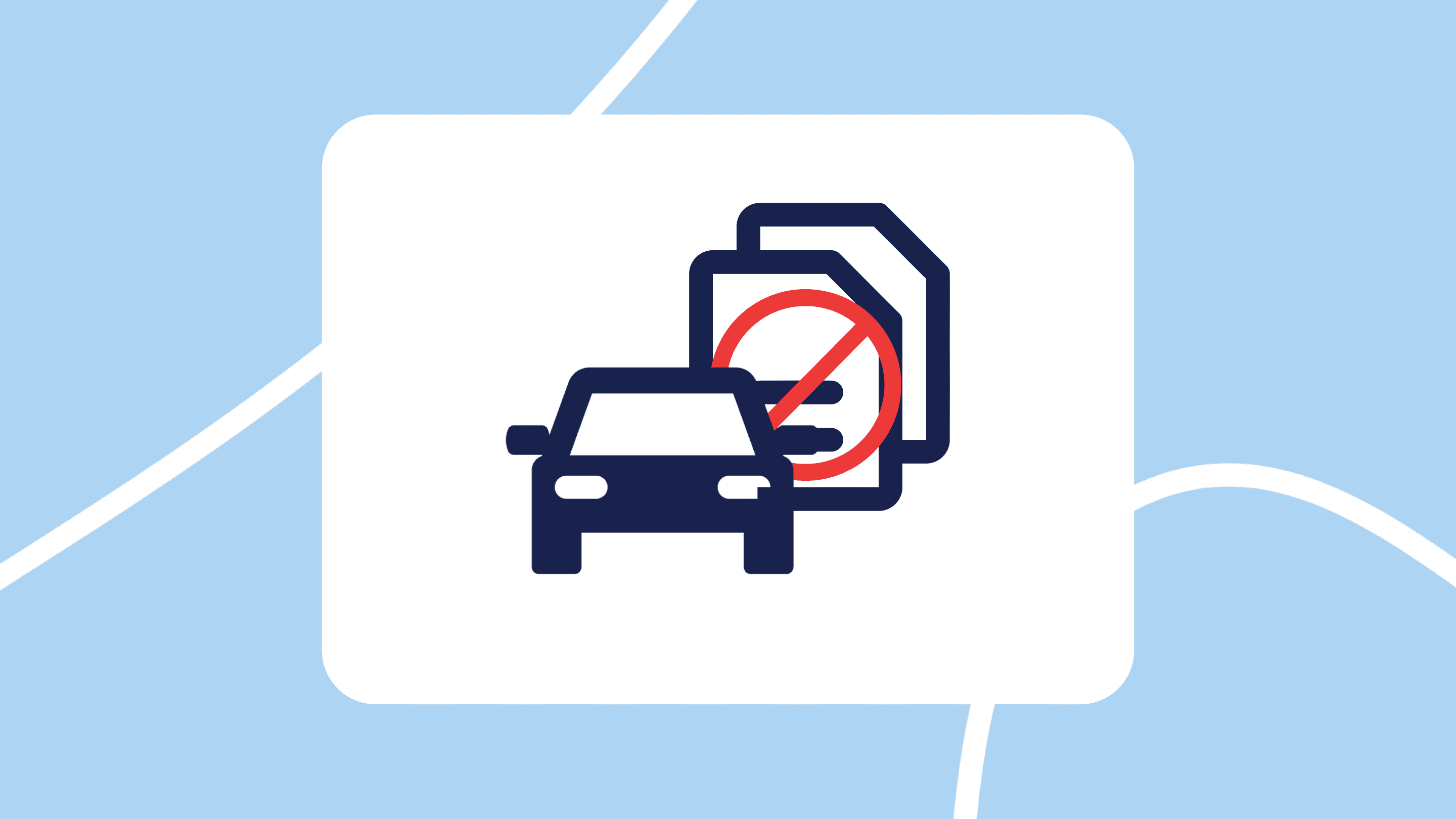 Coche delante de dos documentos con símbolo de prohibido, representando un vehículo sin documentación o con papeles no válidos.