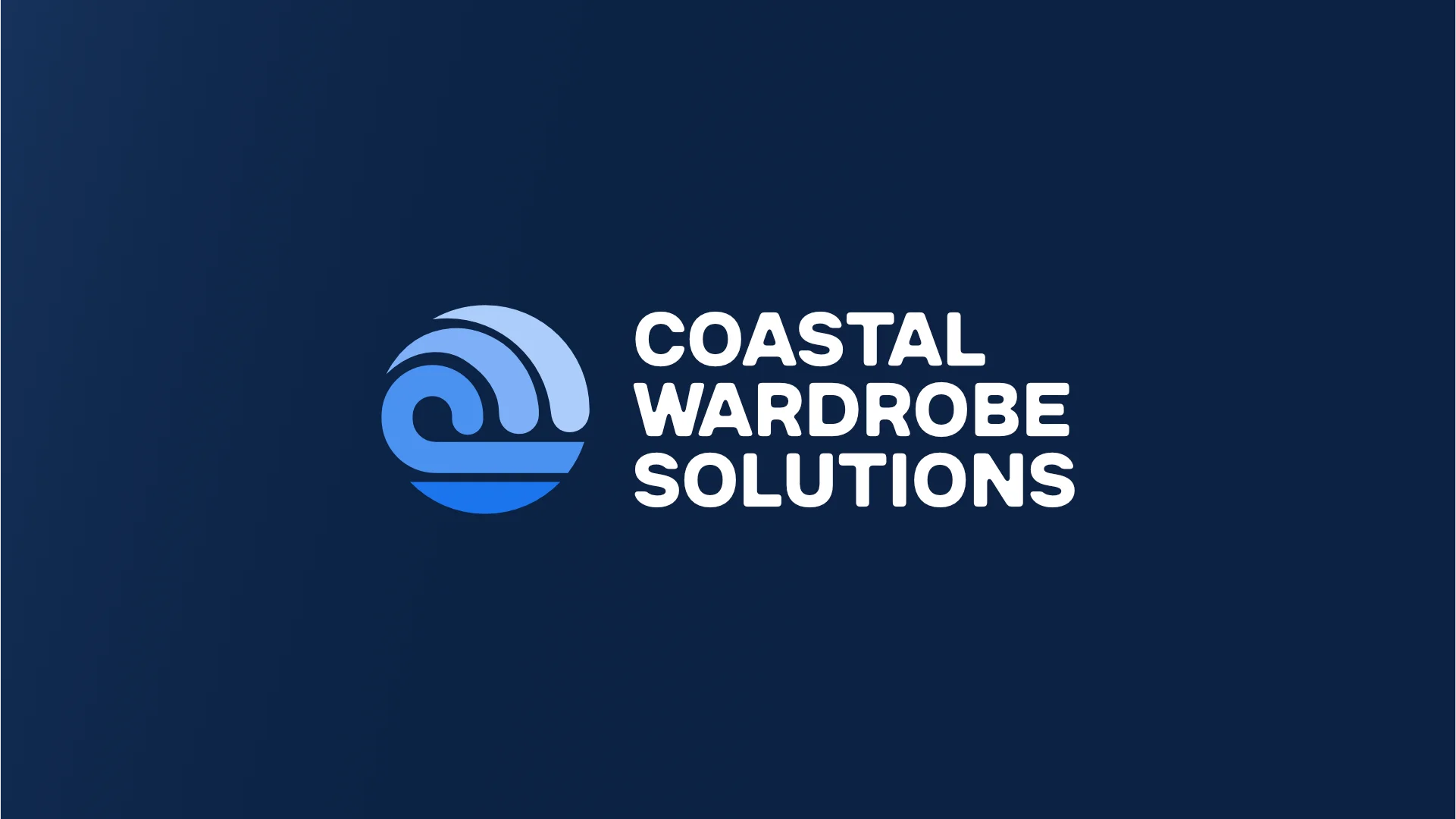 Professional brand identity for Coastal Wardrobe Solutions by Andrew Salfinger, featuring a minimalist wave-inspired circular icon and bold, modern sans-serif typography.