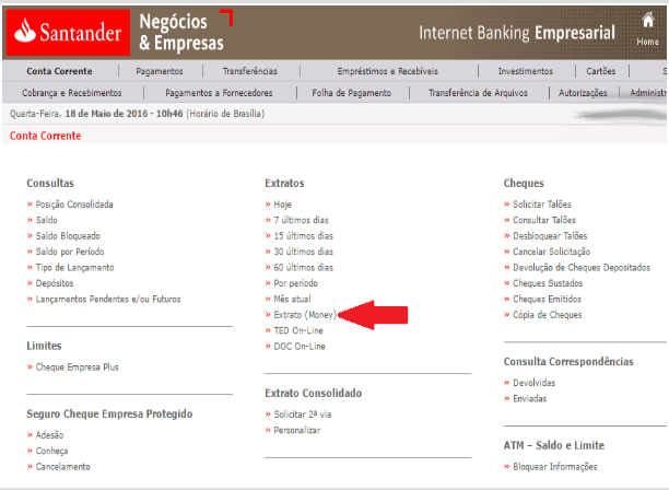 Como exportar o extrato bancário em arquivo OFX no Santander