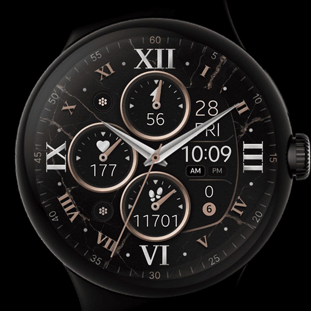 Pixel Watch displaying a hybrid elegant watch face