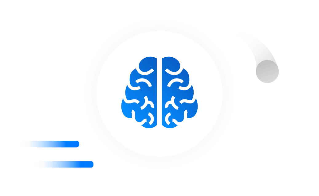 Illustration of a stylized blue brain symbolizing intelligence, insights, and cognitive processing.