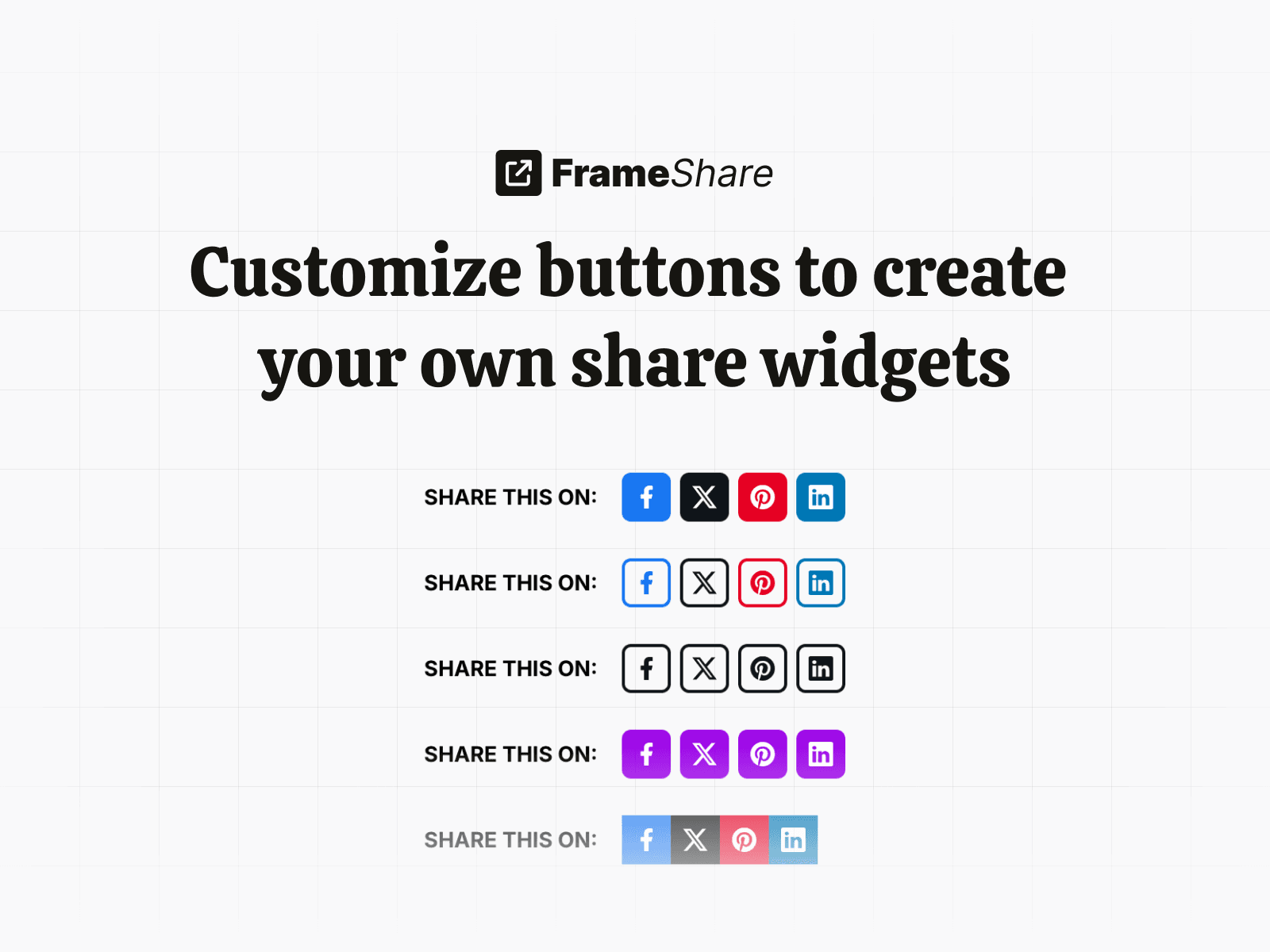 Example of customised share widgets to show the different possibilities when it comes to customisation.