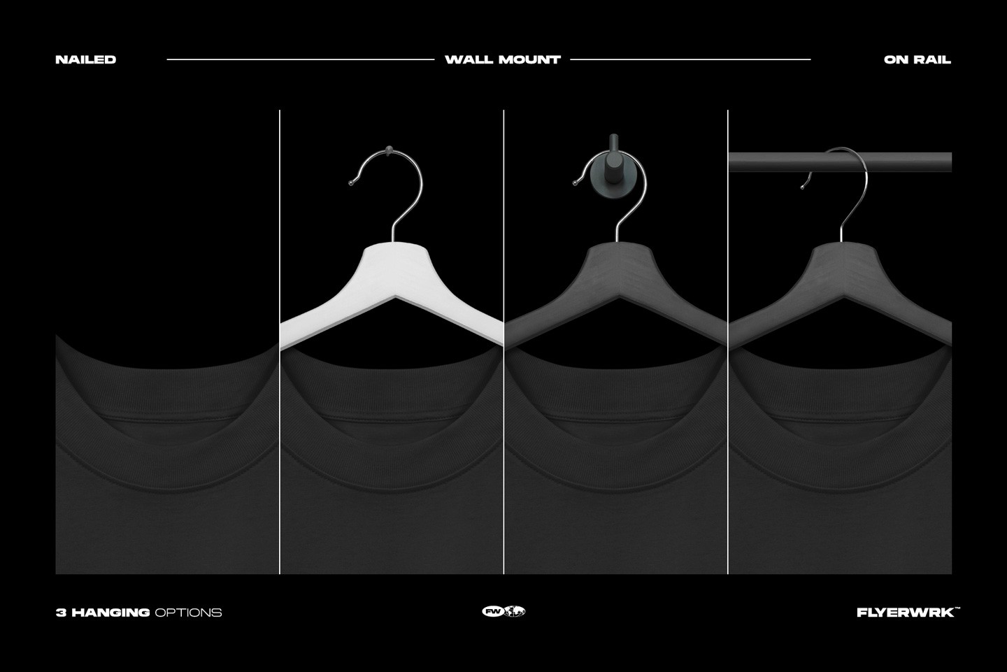 Stanley Stella Blaster T-Shirt Hanging mockup with different hanger display options