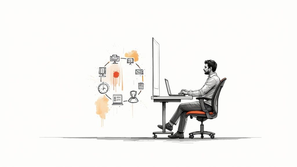 Un terapeuta dando un masaje en silla a una empleada en una oficina moderna y luminosa.