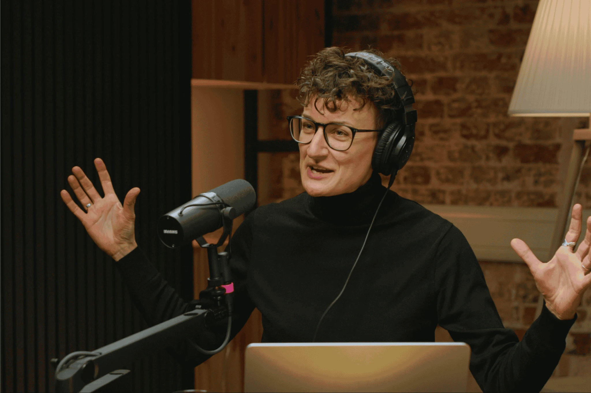 Opera historian and broadcaster Flora Willson recording in the Creative Kin podcast studio London