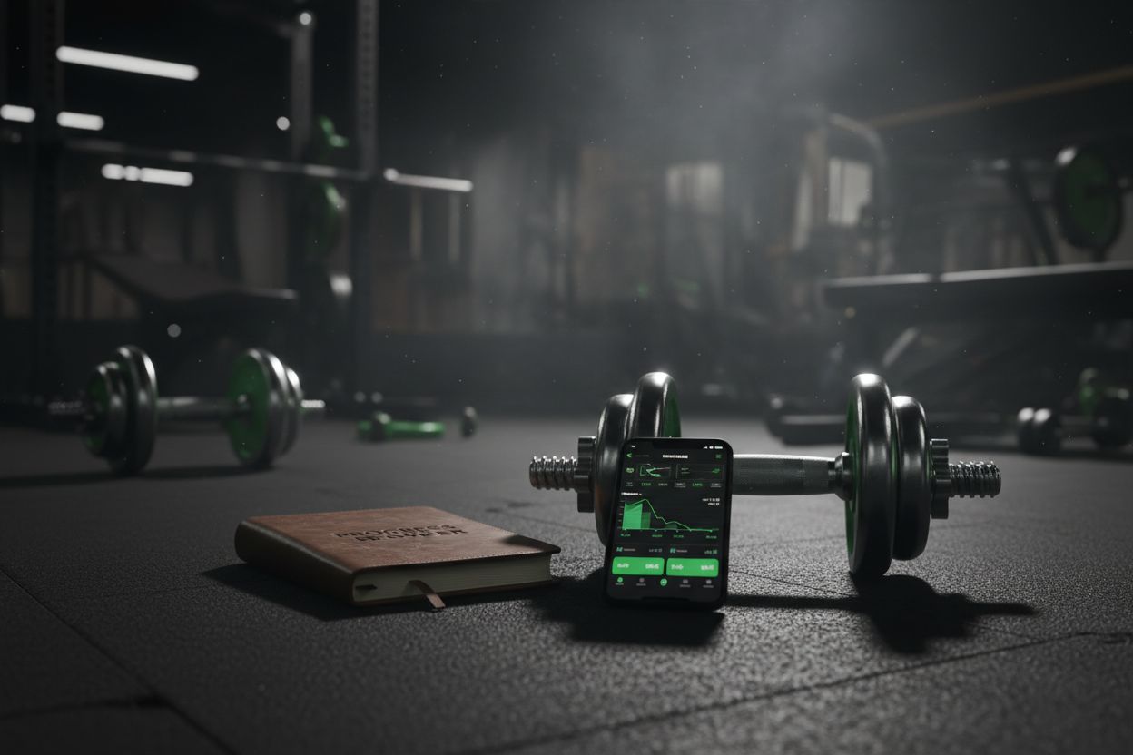 Training journal and smartphone with weights