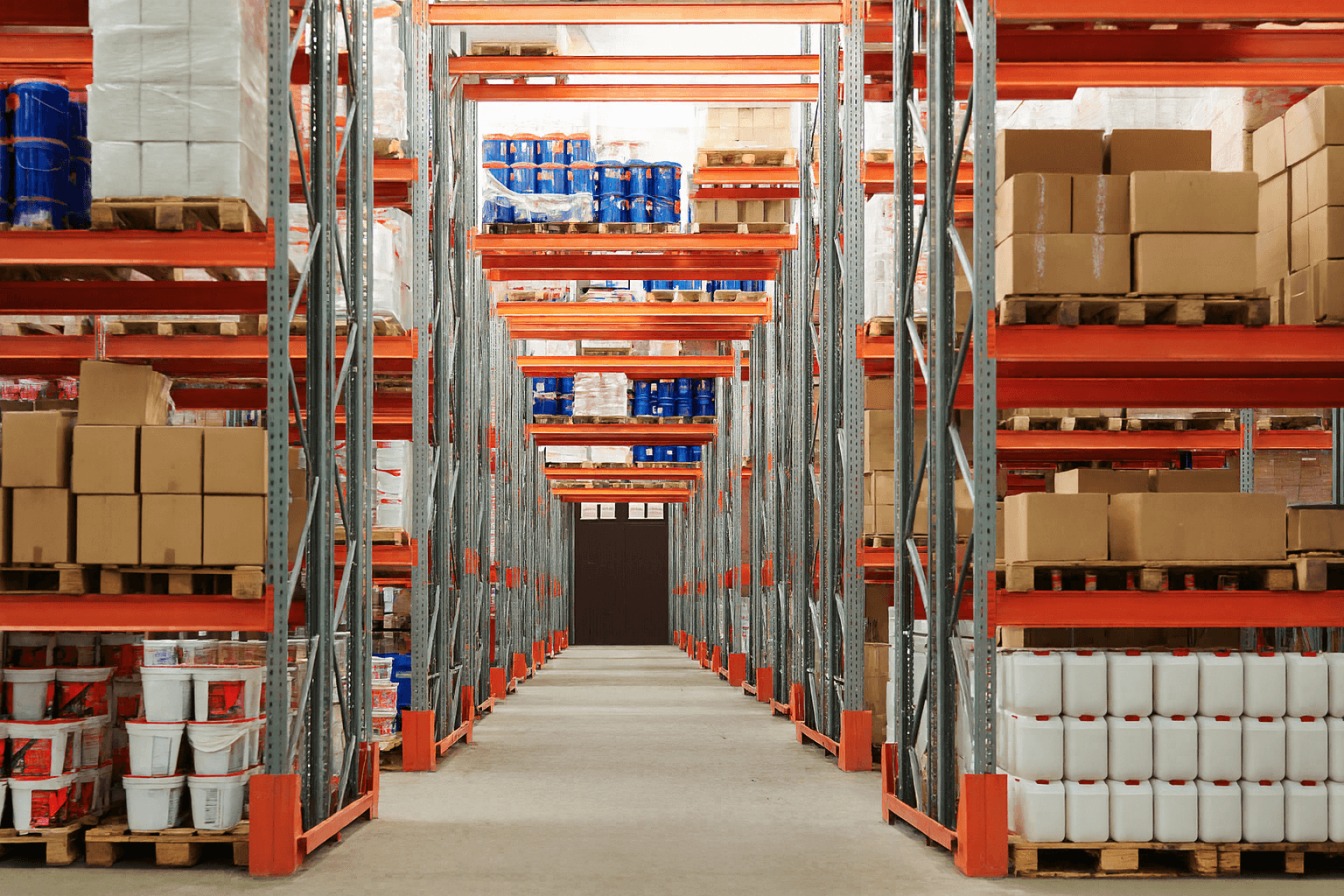 Organisation des entrepôts avec des allées remplies de produits prêts pour la logistique. Optimisez la gestion des stocks et des expéditions avec Amazon.