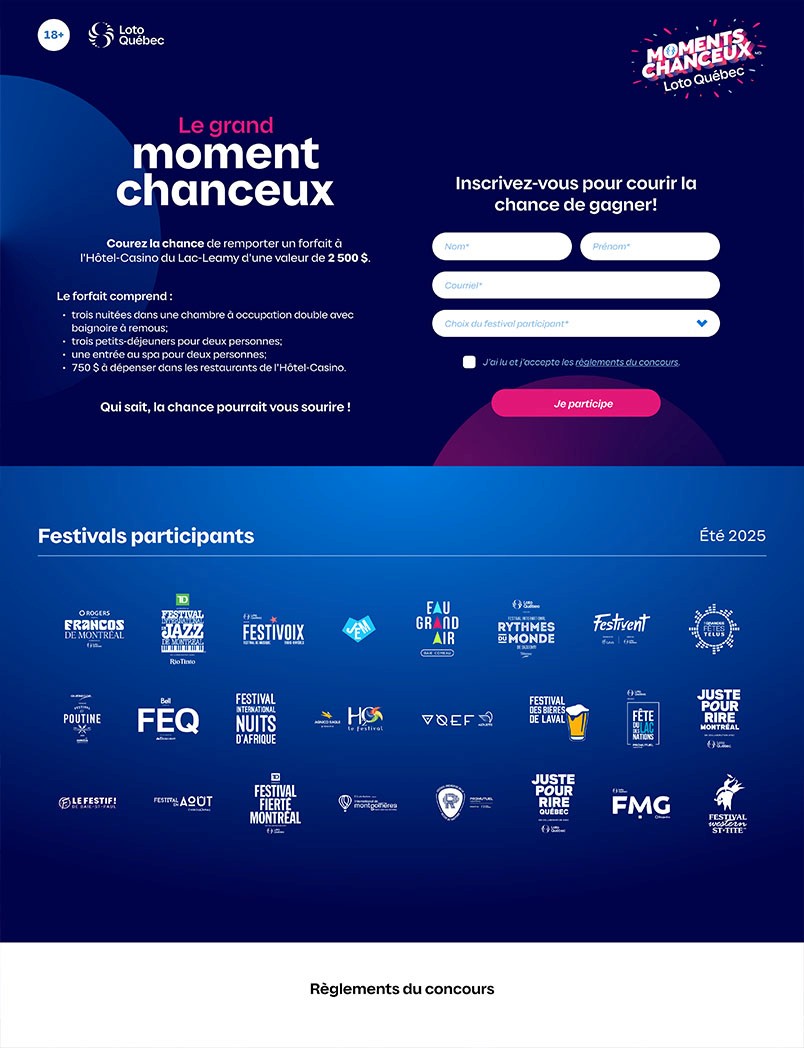 Landing page for main contest