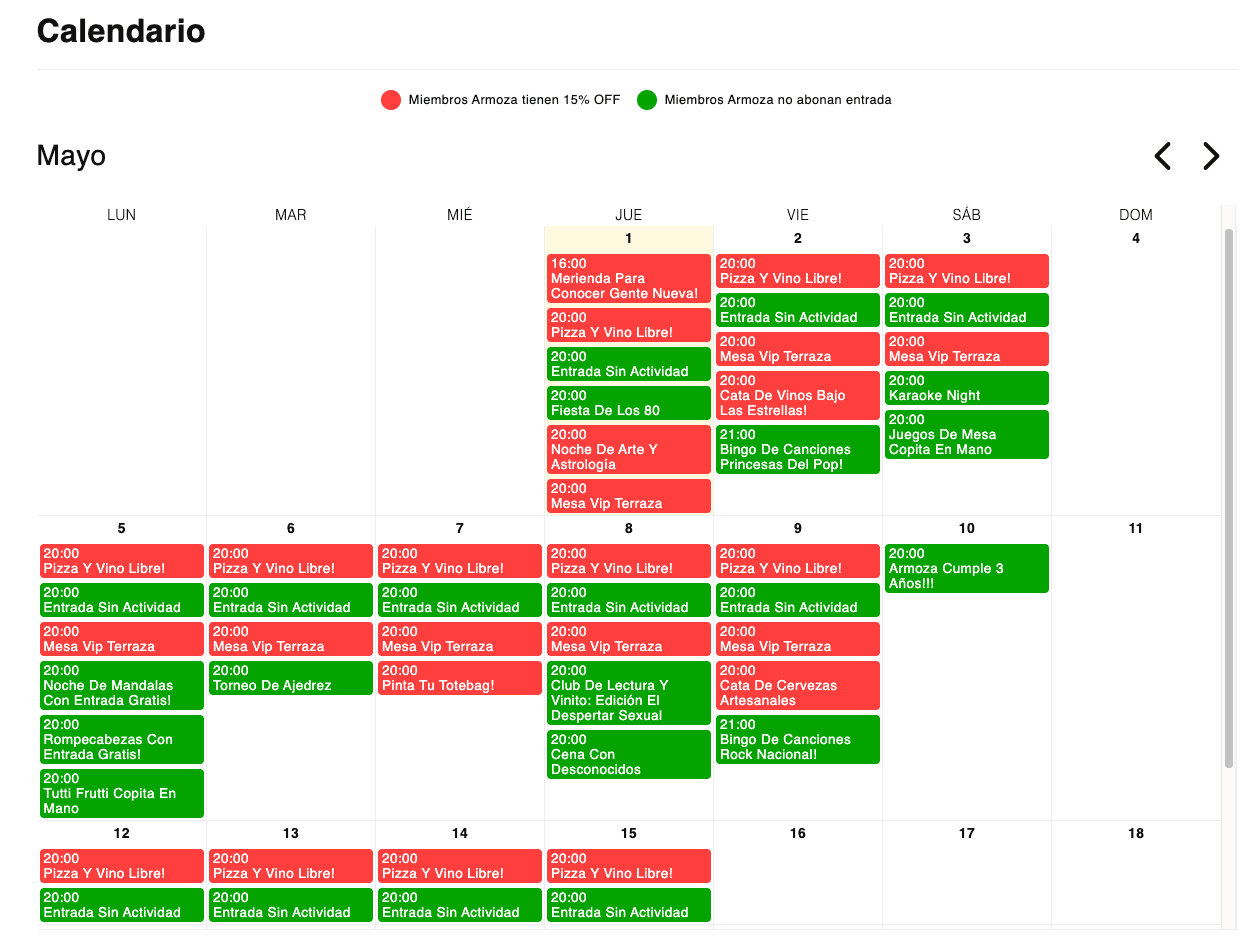 calendario con información para inscripción en arte, curso u cualquier sector del centro de cultura