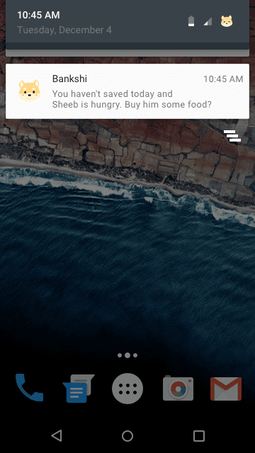 Mobile phone mockup showing Bankshi sending a notification to a user.