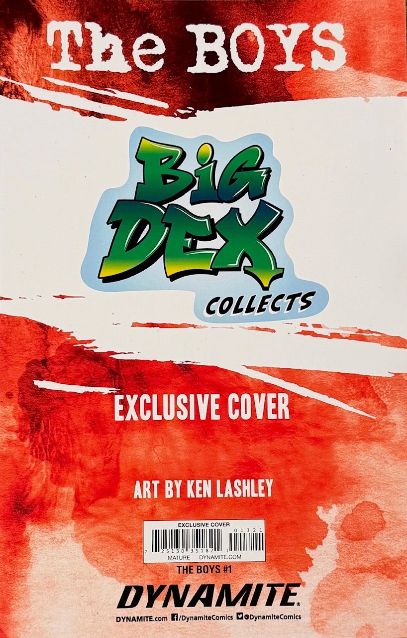 Back cover of The Boys #1 Ken Lashley Big Dex Comics Exclusive Trade Dress variant comic book