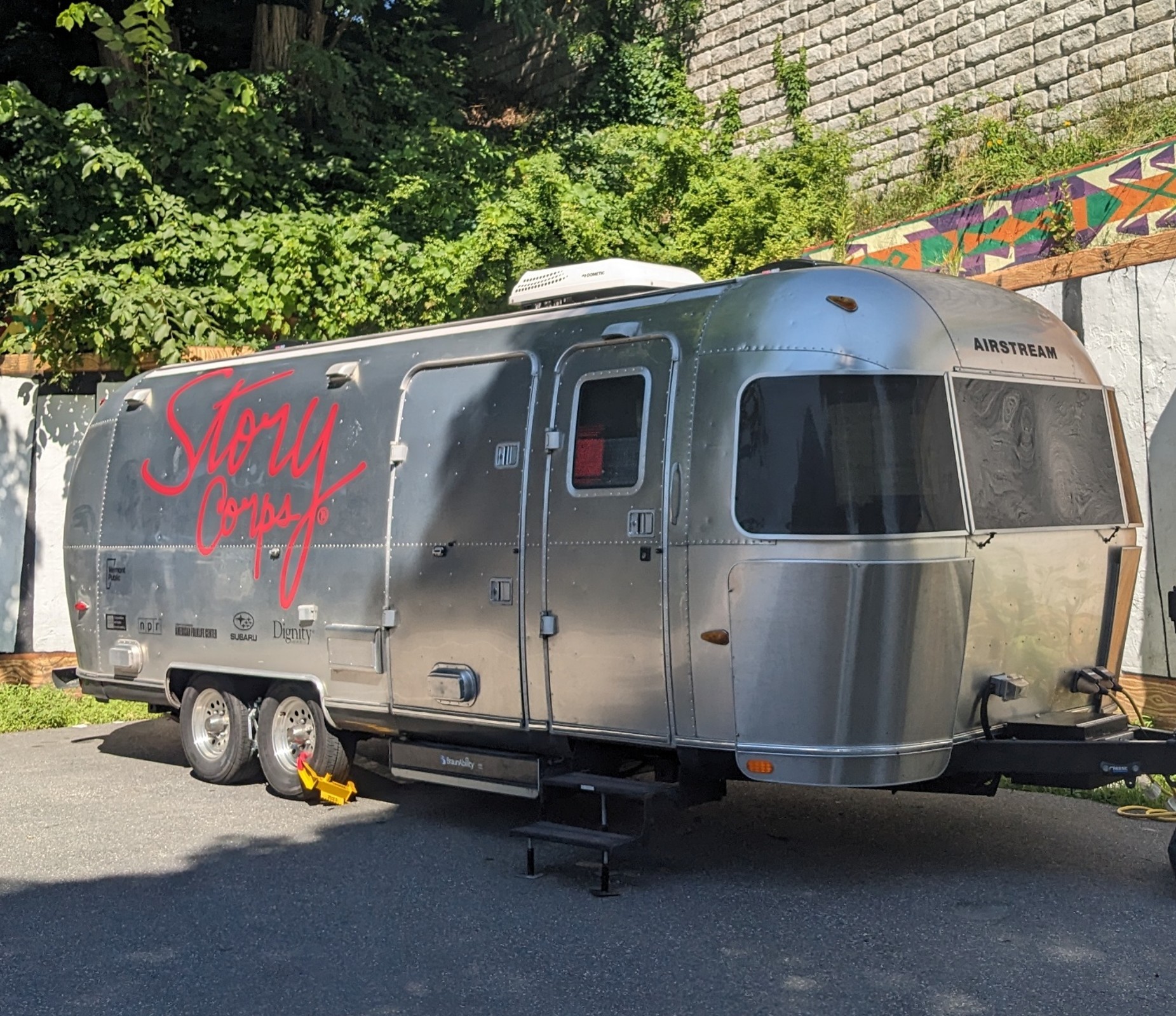 StoryCorps MobileBooth parked in Harmony Lot in downtown Brattleboro, Vermont. 