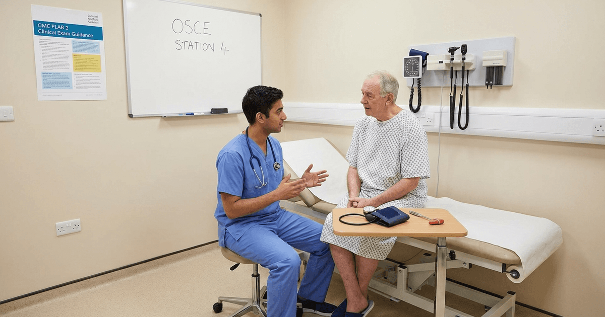 Cover: PLAB 2 Preparation 2026: Complete Study Guide for IMGs — OSCE Stations, Clinical Skills and How to Pass First Attempt