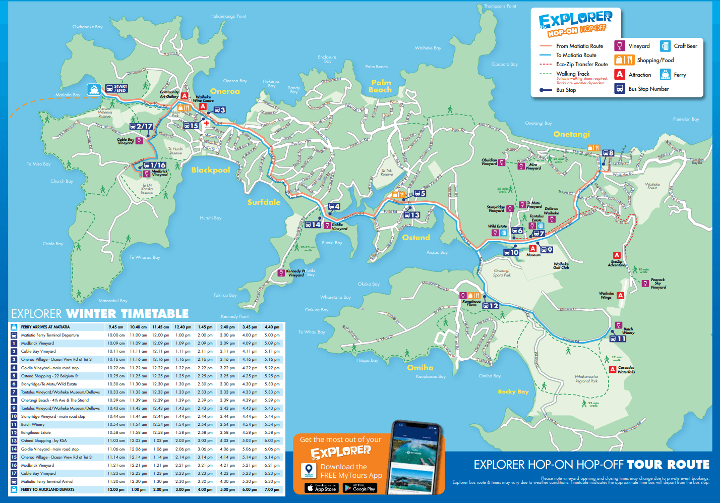 Hop-on Hop off Bus Timetable for Waiheke Island