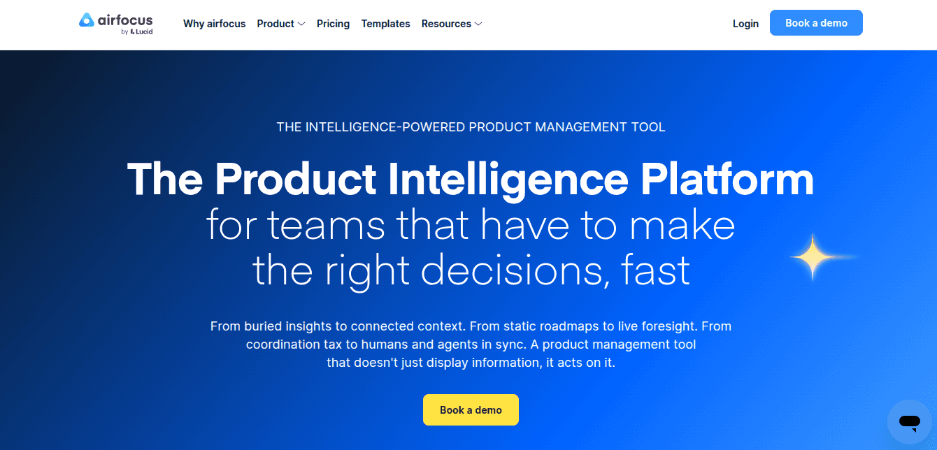 ProductPlan homepage showing its product roadmap and intelligence platform