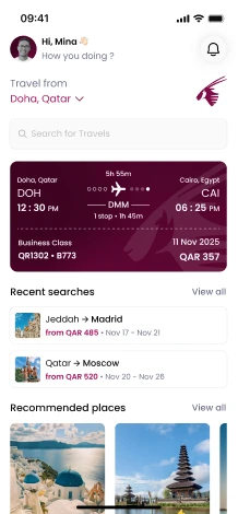 Screen for Qatar-airways mobile application