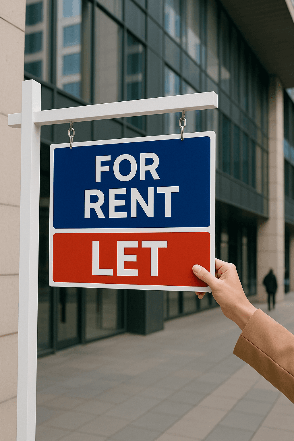 Commercial property with a for rent sign
