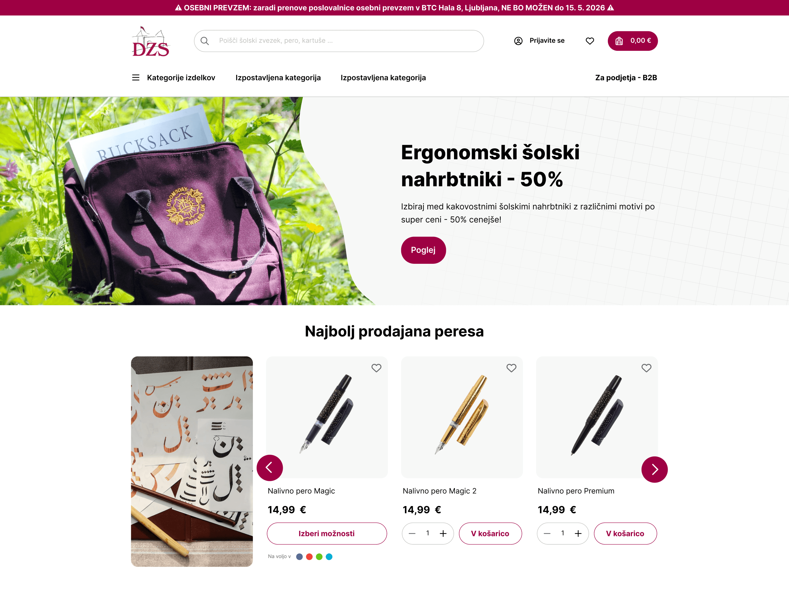 Naslovna stran spletne trgovine DZS