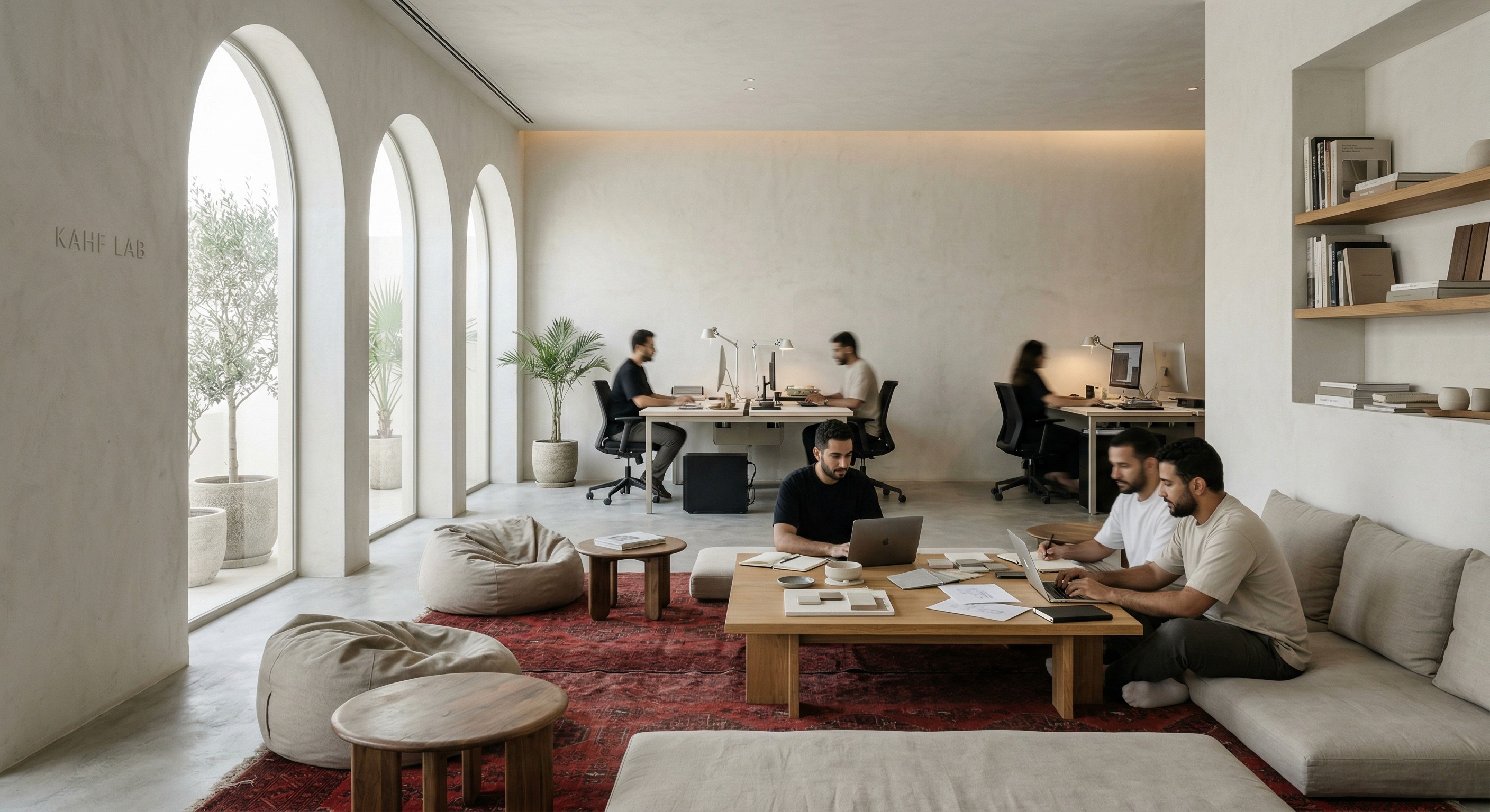 A woman sitting in a photo studio