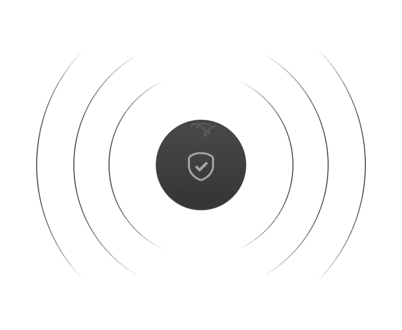 A dark circle adorned with a shield symbol, indicating security and protection.