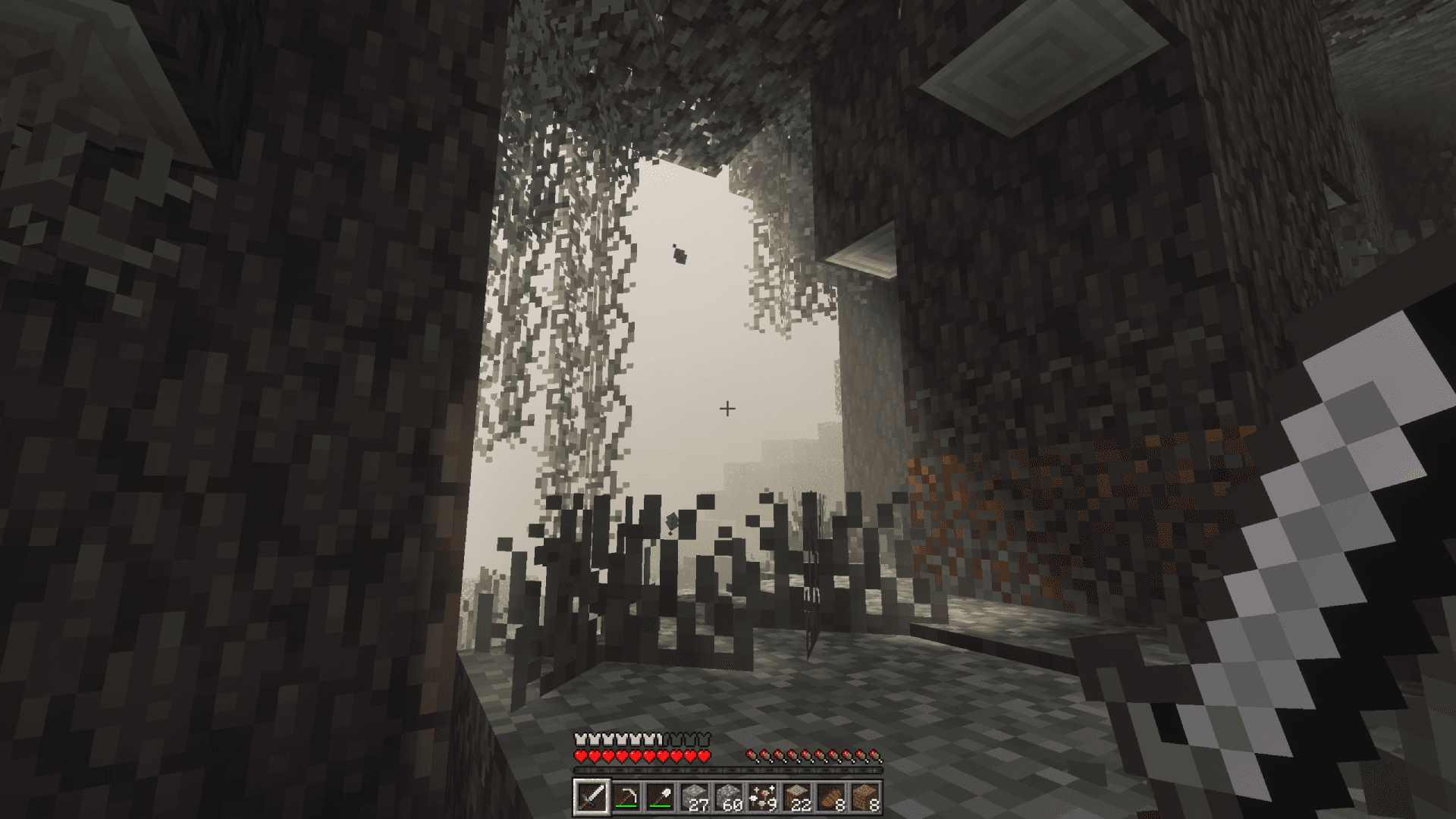 Minecraft cave lit by torches from a Chicky Studio project