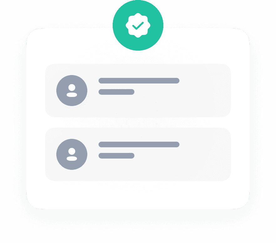 Verification badge icon above two user profile placeholders on a screen.