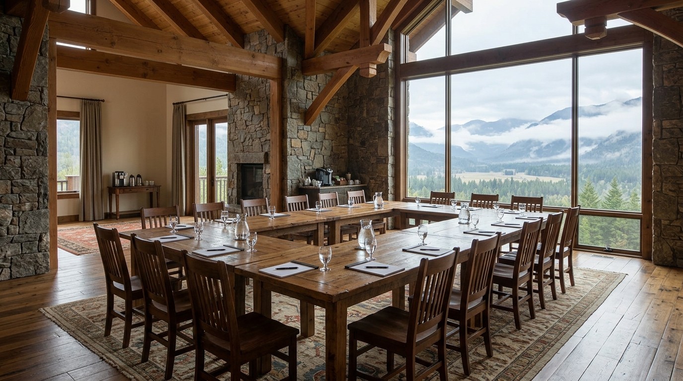 Empty conference room on a hillside mountain lodge