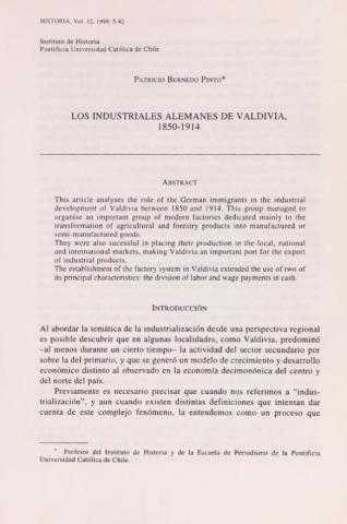 Los industriales alemanes de Valdivia, 1850-1914