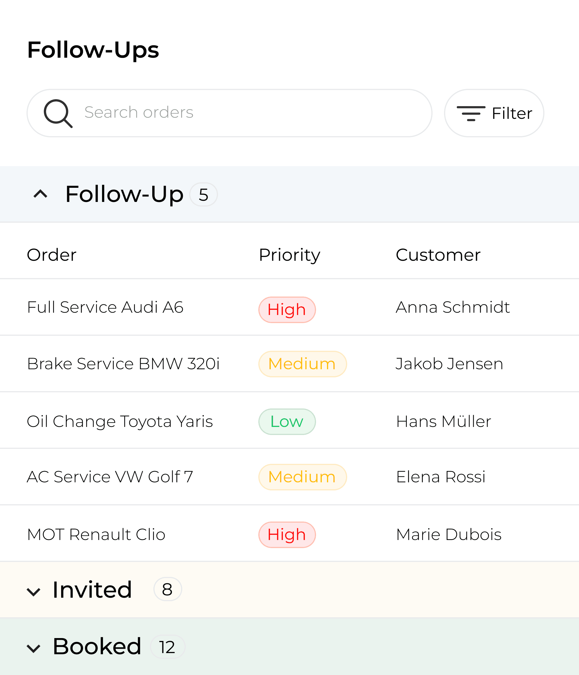 An image of Dirigento's customer management ui