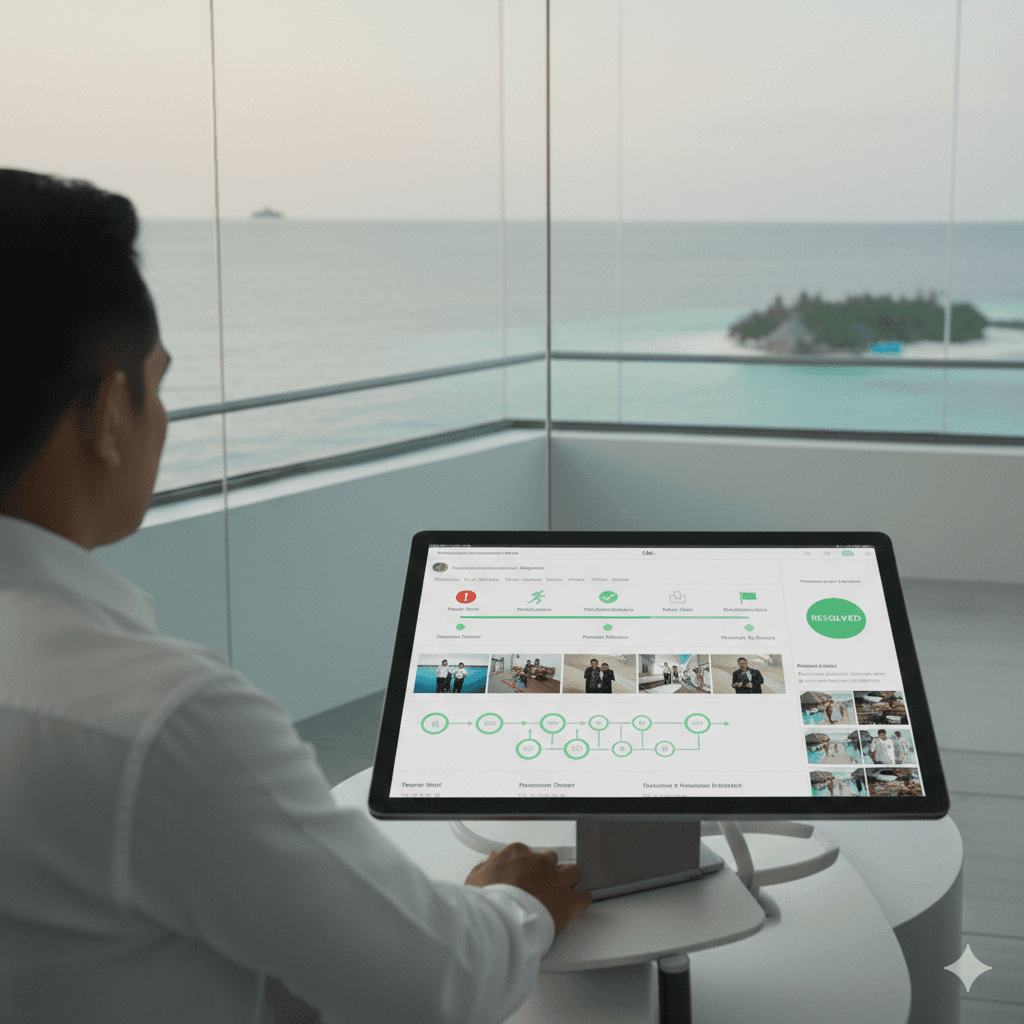 Man viewing Tyros® dashboard on mobile app to monitor report status and operational updates