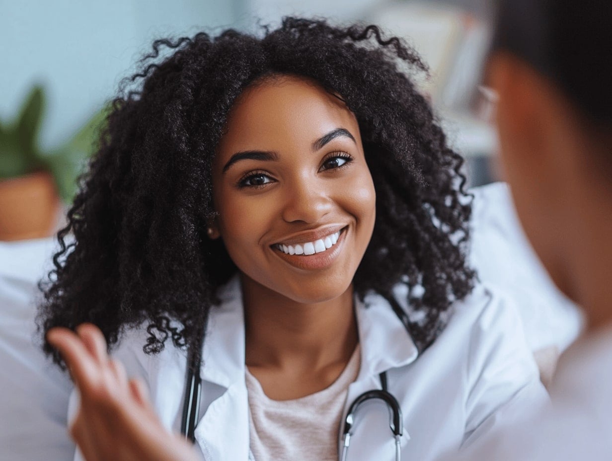 Black female doctor smiling