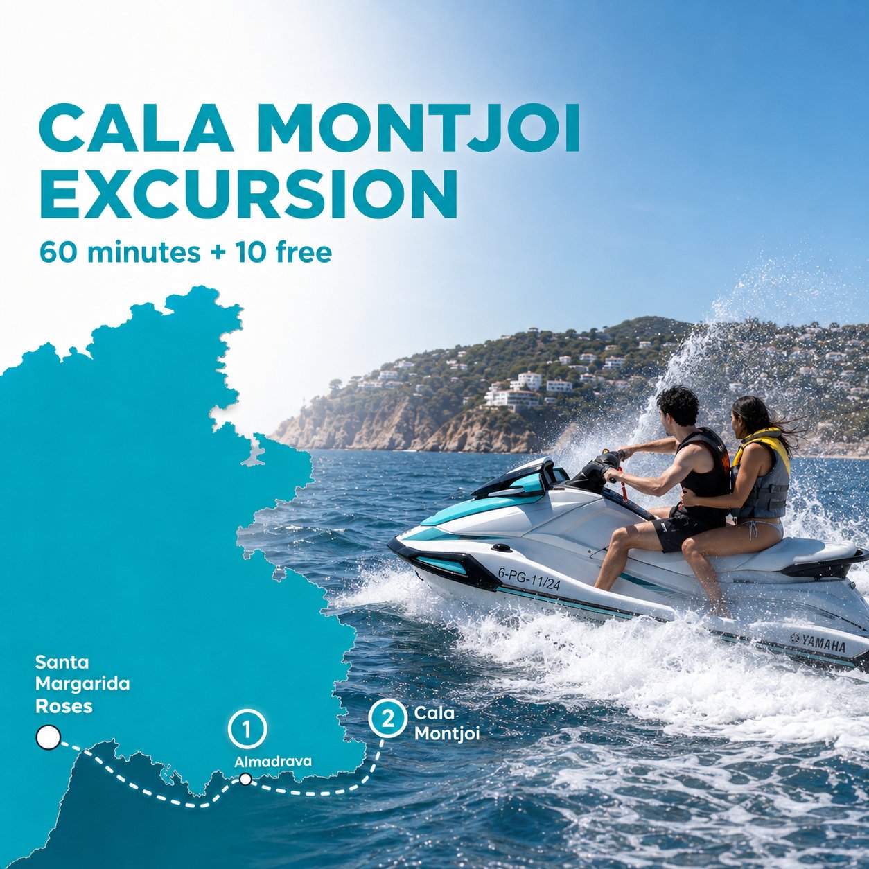Excursion en jet ski à Cala Montjoi et Cap Norfeu, 60 minutes + 10 gratuites