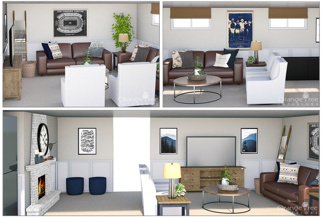 Transitional Farmhouse Living Room 3D Rendering