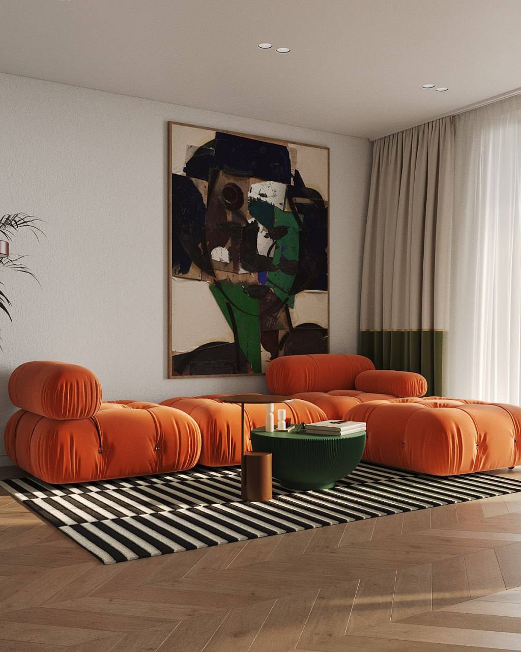 Three models standing in a wheat field, wearing beige suits.