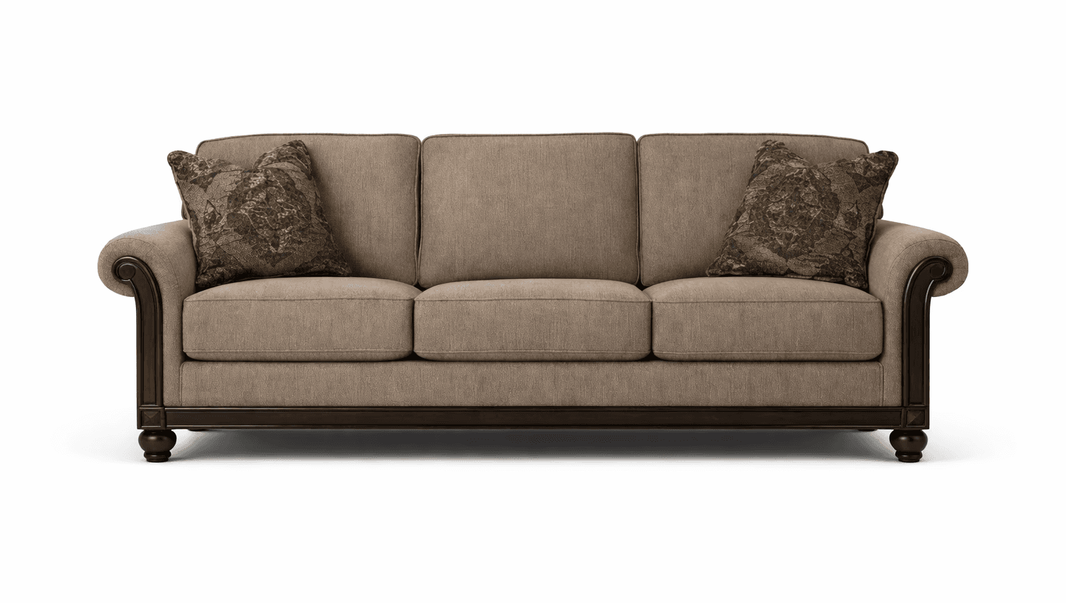 A structured three‑seater with compact cushions, straight lines, and a contemporary‑classic feel.