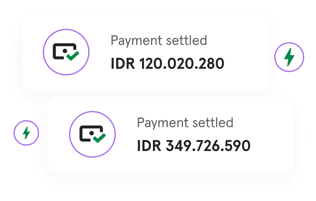 Durianpay feature screen showing real-time settlement of funds after payment is received