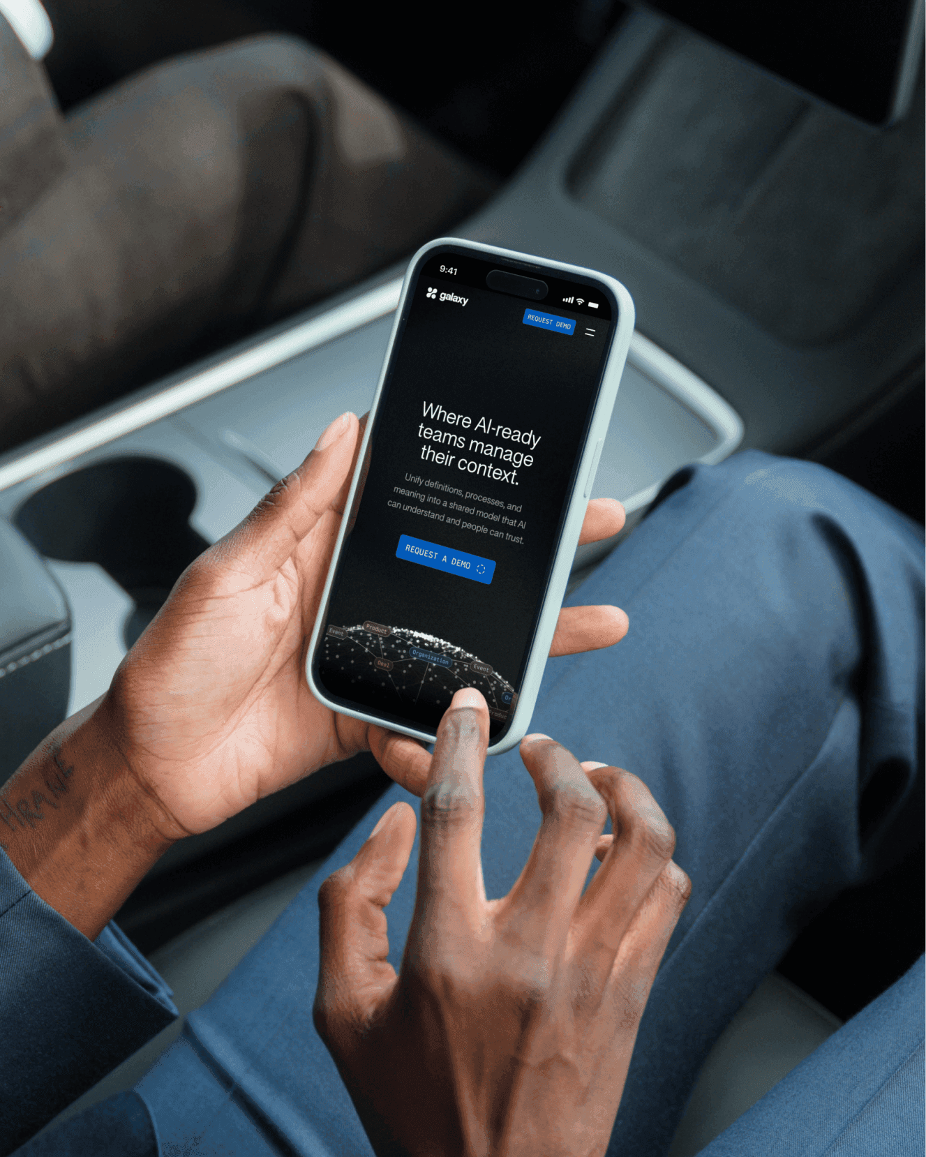 iPhone mockup displaying Galaxy website hero — Galaxy case study by Boldway Studio