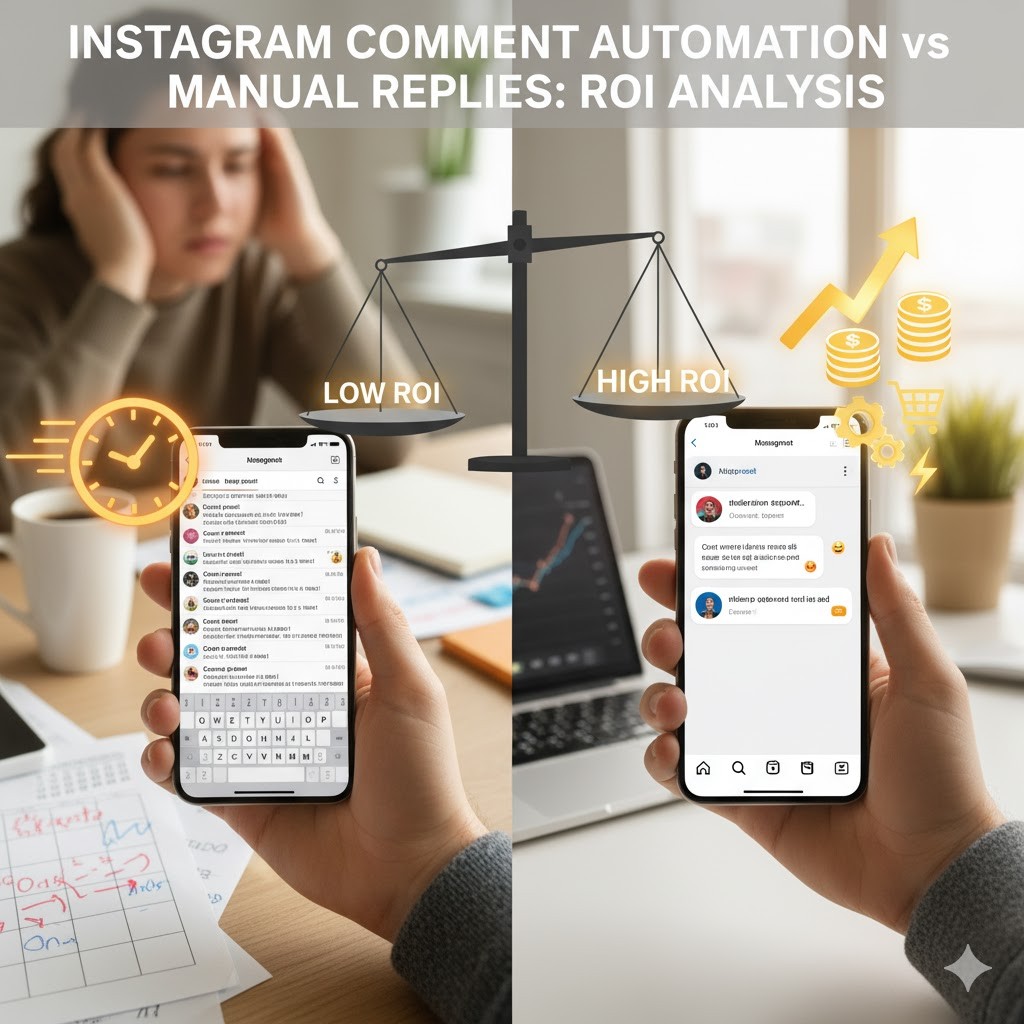 Side-by-side comparison: InstantDM's effortless, click-based Instagram DM sequence creator on the left, showing steps with delay, next to a confusing legacy flow builder with many arrows and a red X on the right. Highlights easy DM automation