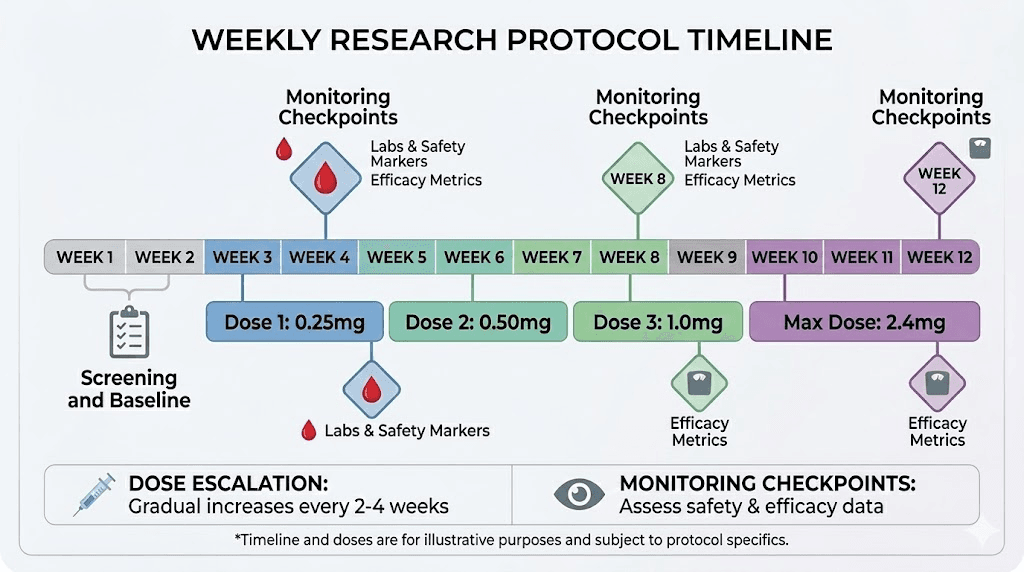 Semaglutide peptide research protocol weekly dose escalation timeline
