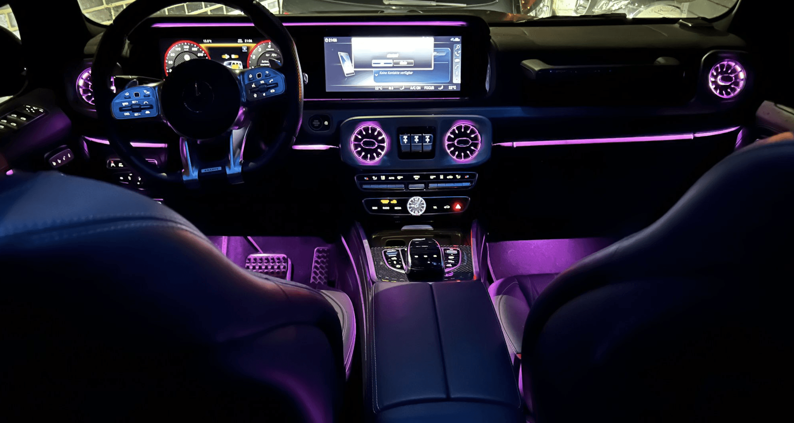 green and orange lights inside vehicle