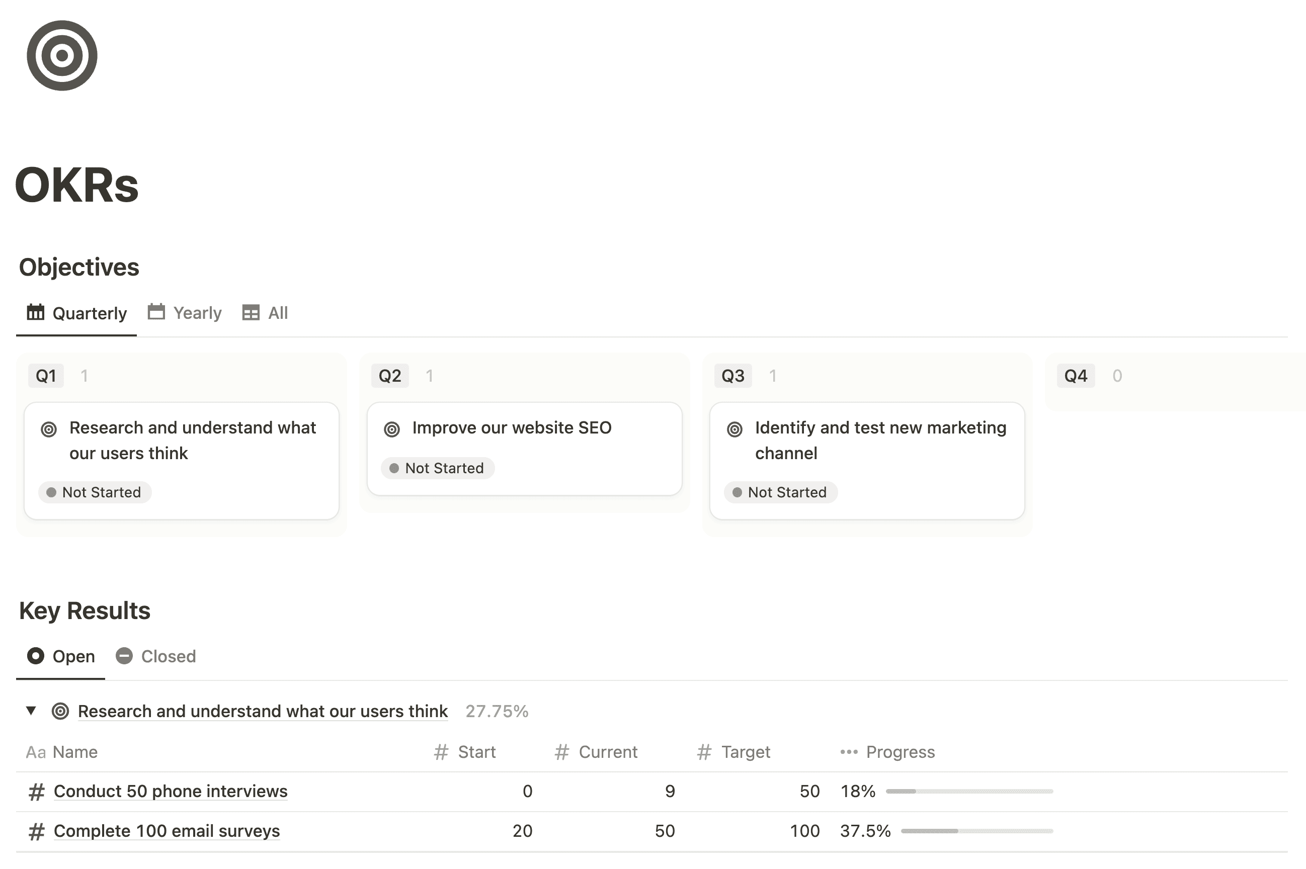 OKRs Notion Template