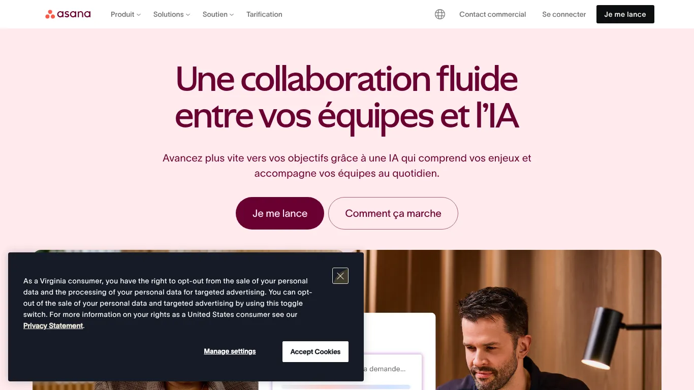 Page d’accueil Asana en français - aperçu des vues projet et gestion des tâches