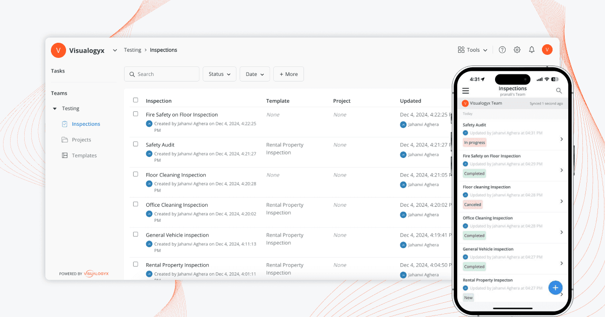 Visualogyx platform dashboard displaying customizable inspection templates and real-time analytics for quality management