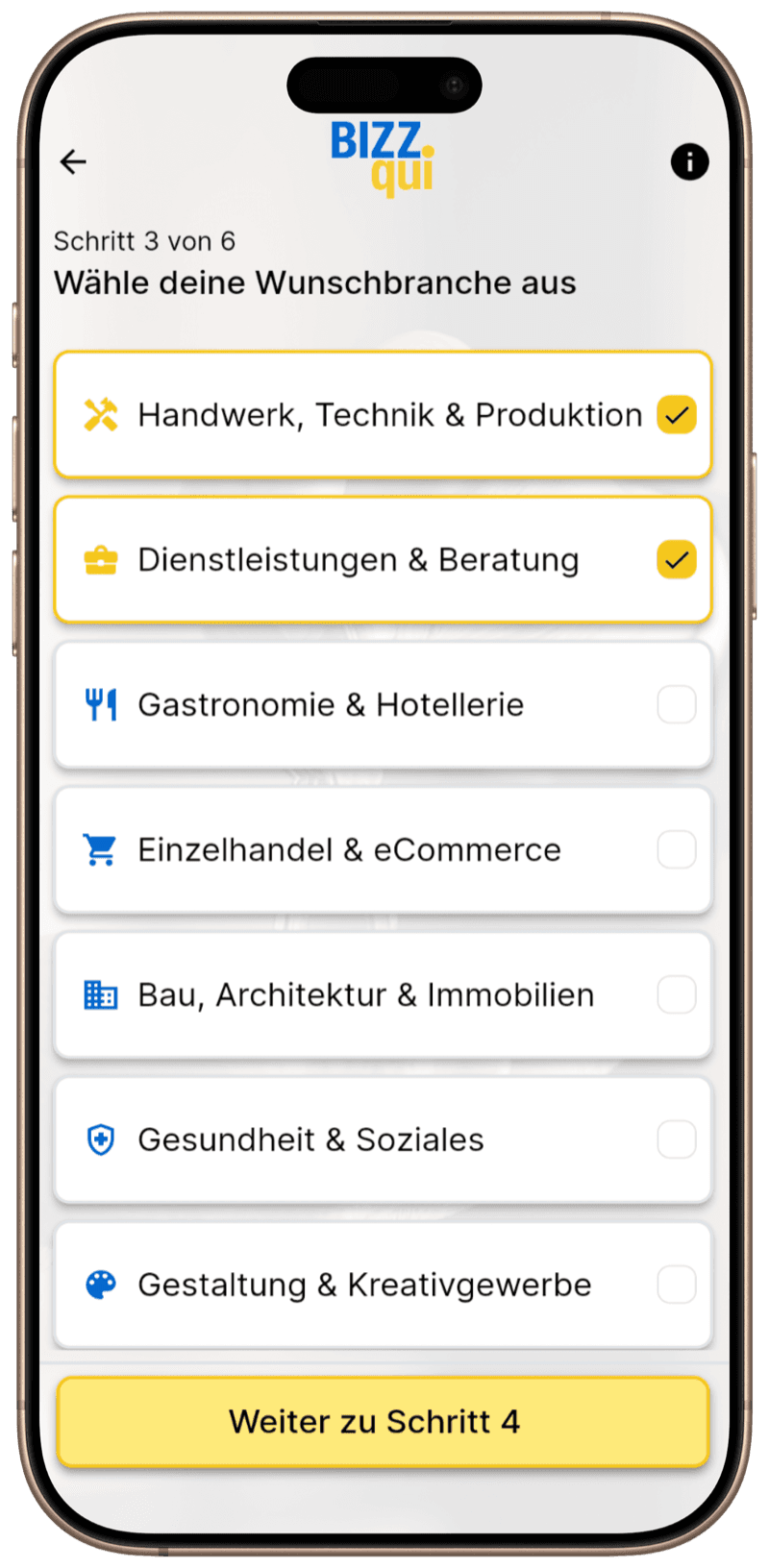 Unternehmen kaufen App: Betriebe nach Branche und Region finden mit BIZZqui Matching
