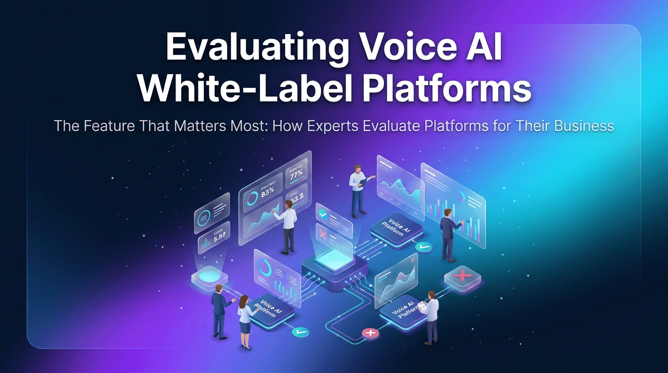 Evaluating voice AI white-label platforms blog header with title The Feature That Matters Most How Experts Evaluate for Their Business | VoiceAIWrapper.