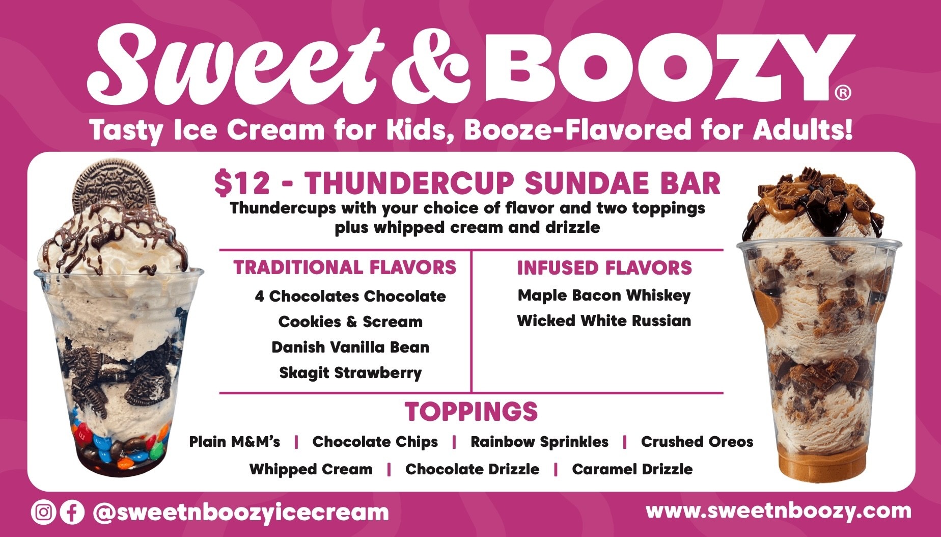 Sweet & Boozy ice cream Menu graphic