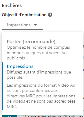 linkedin ads objectif d'optimisation