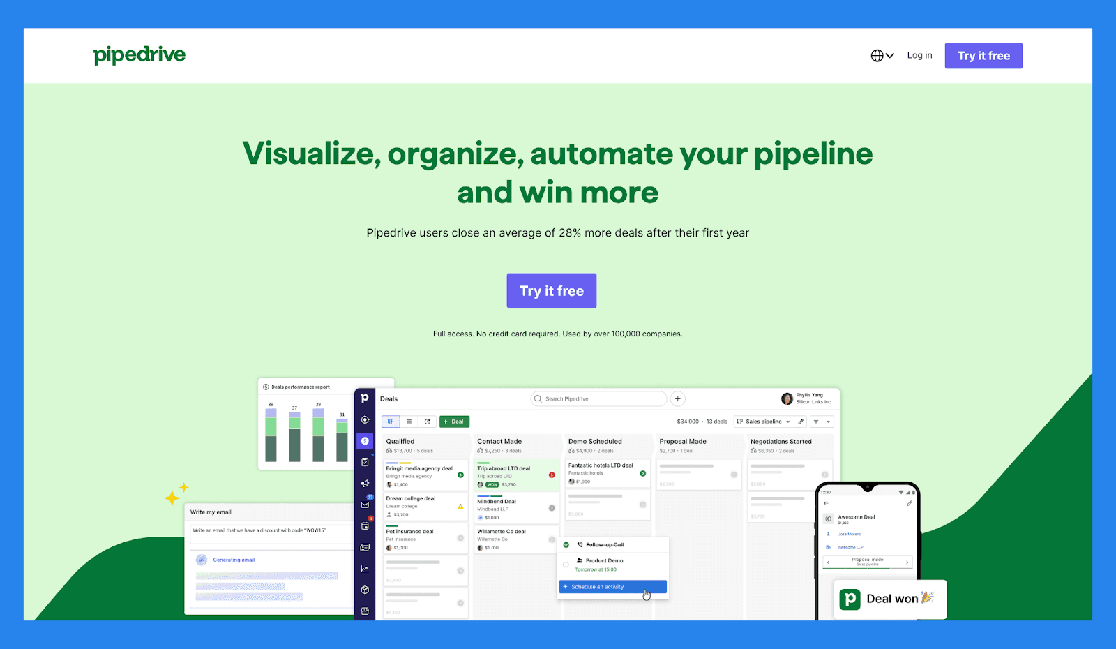 Pipedrive – A deal-centric CRM ideal for teams that want a simple, visual sales pipeline