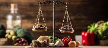 balance de justice avec des aliments dessus