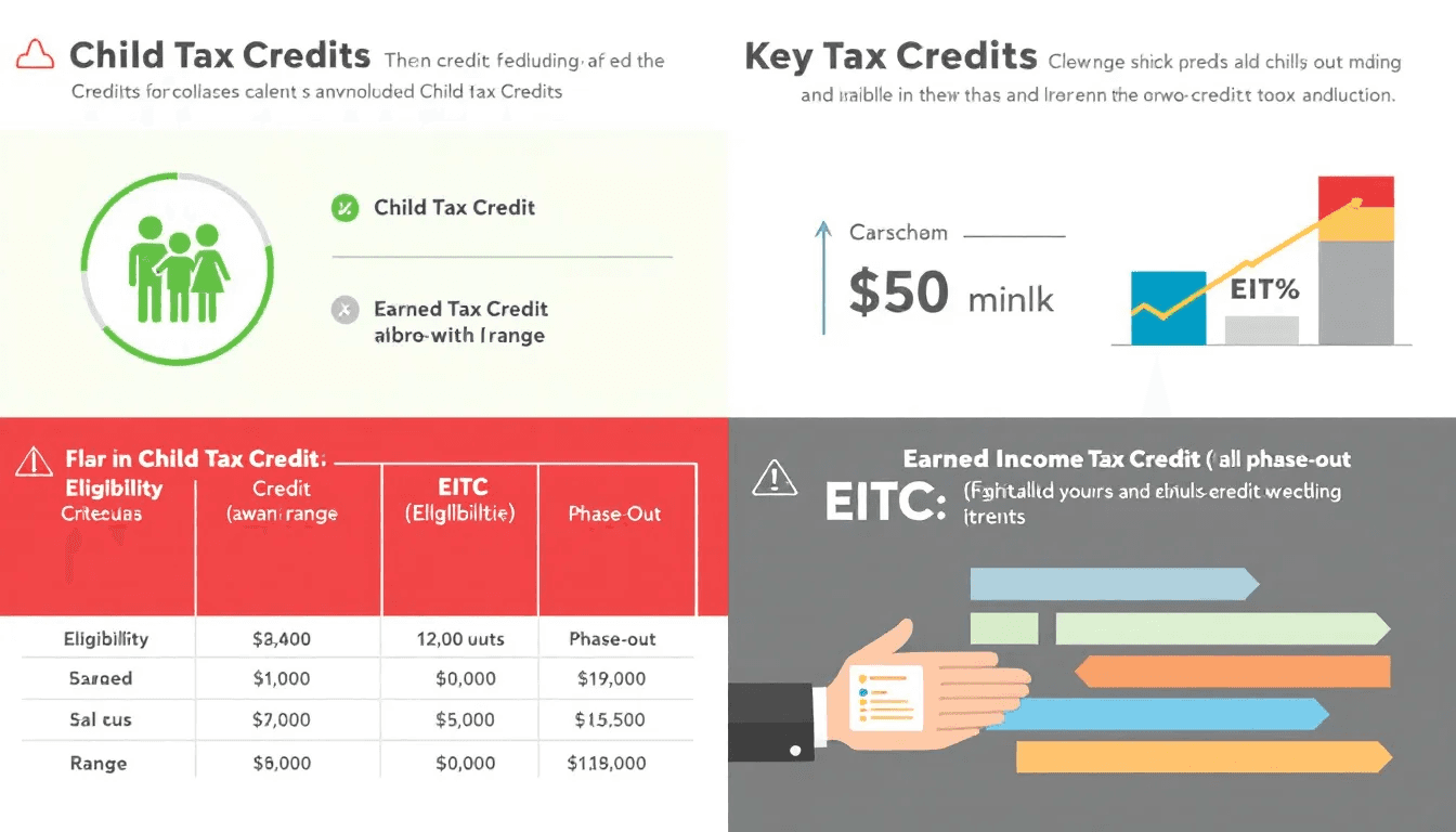 Diagram illustrating key tax credits adjustments, including child tax credit and EITC.